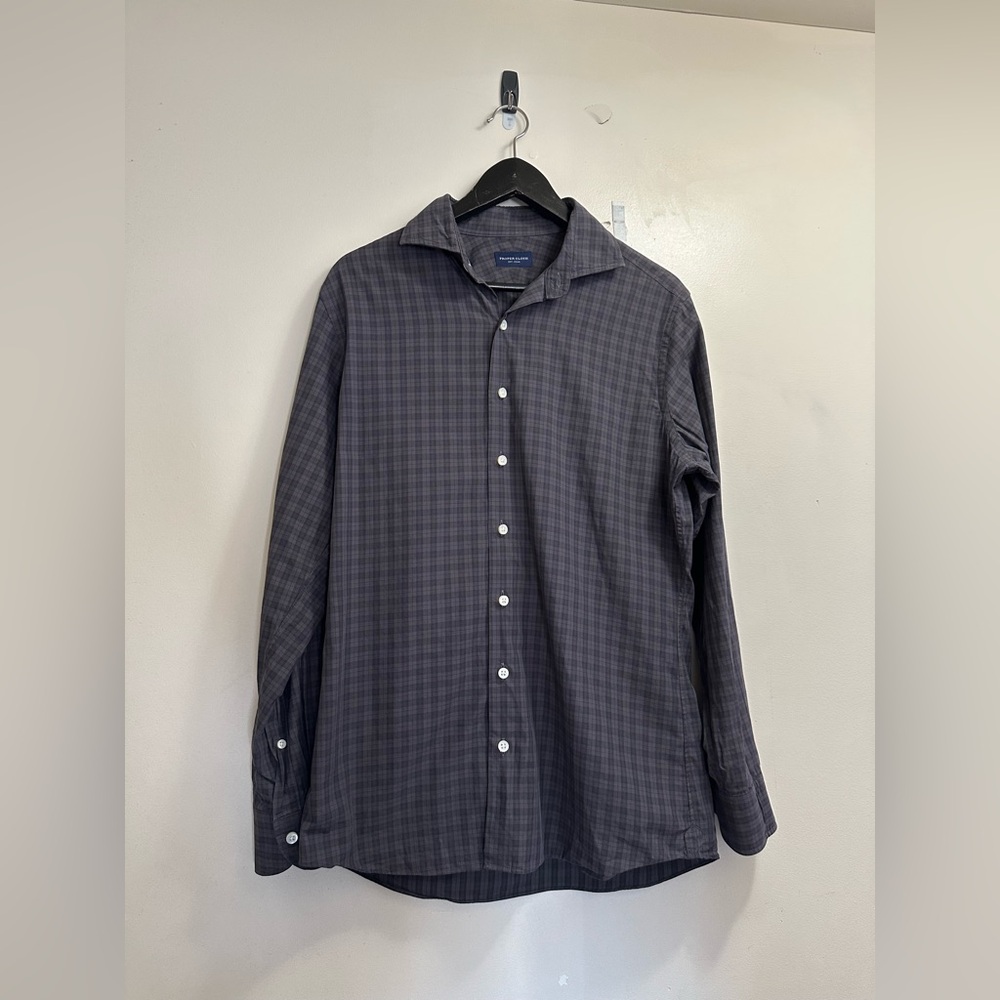 Proper Cloth Thompson Grey Plaid Men's Dress Shirt Size 16.5